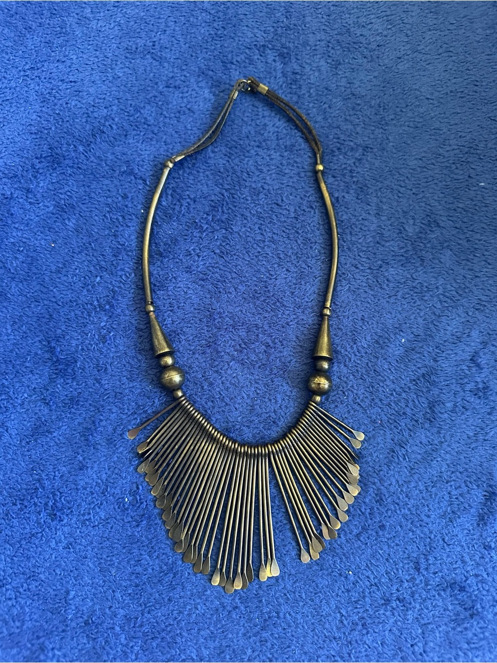 Unbranded Boho Statement Necklace Antiqued Gold Tone Fan Fringe Bib Tie 22”